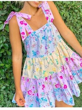 NWT XXS Loveshackfancy For Target Dress Jeanne Floral Tiered Tie Strap